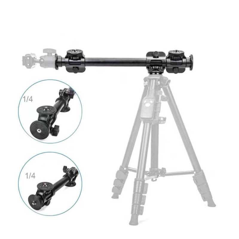 Thanh ngang dài 63cm gắn Tripod quay từ trên xuống có 3 đầu ren 1/4