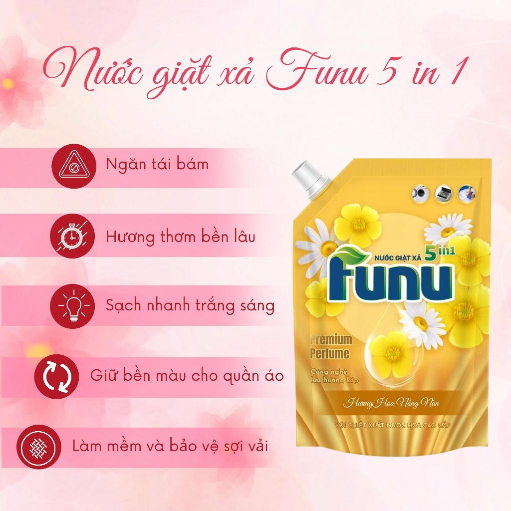 Túi nước giặt xả Funu 3.6kg hương nước hoa cao cấp, giặt sạch ngăn tái bám, giữ bền màu cho vải, lưu hương 24h Màu Vàng