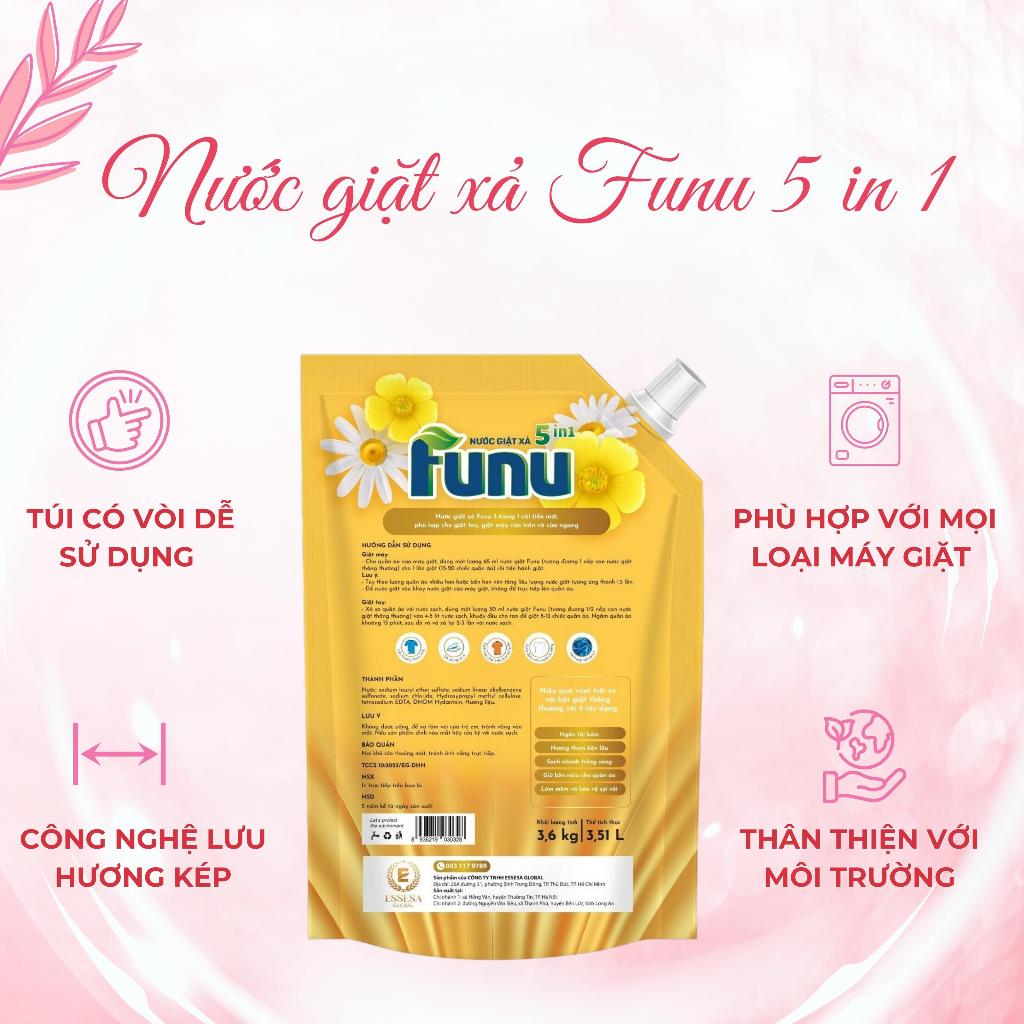 Túi nước giặt xả Funu 3.6kg hương nước hoa cao cấp, giặt sạch ngăn tái bám, giữ bền màu cho vải, lưu hương 24h Màu Vàng