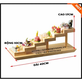 Khay gỗ trang trí món ăn Sushi Sashimi Nhật Bản hình bậc thang 6 tầng đứng - Chuẩn Nhật - Gỗ thông tự nhiên