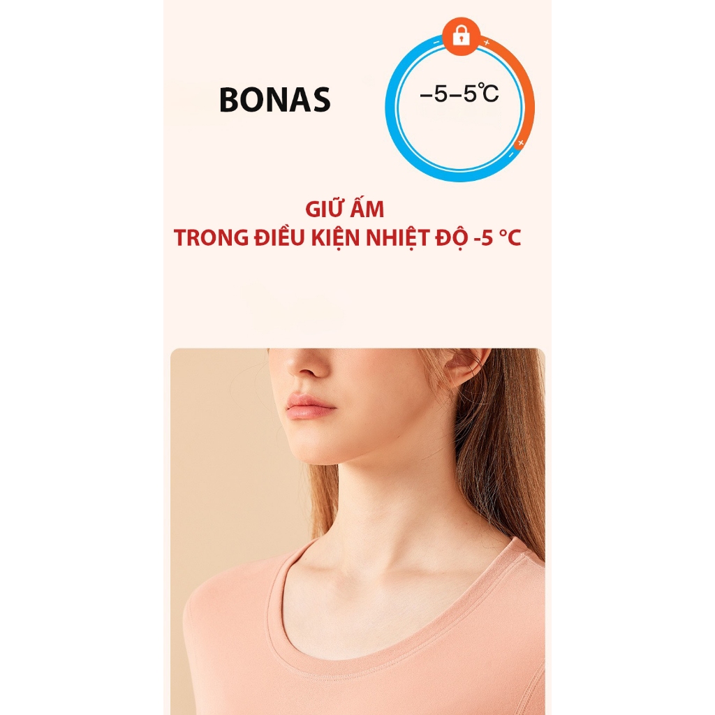 Đồ Bộ giữ nhiệt lót nhung hai mặt chính hãng BONAS cao cấp siêu nhẹ ôm body cổ tròn AGN-003