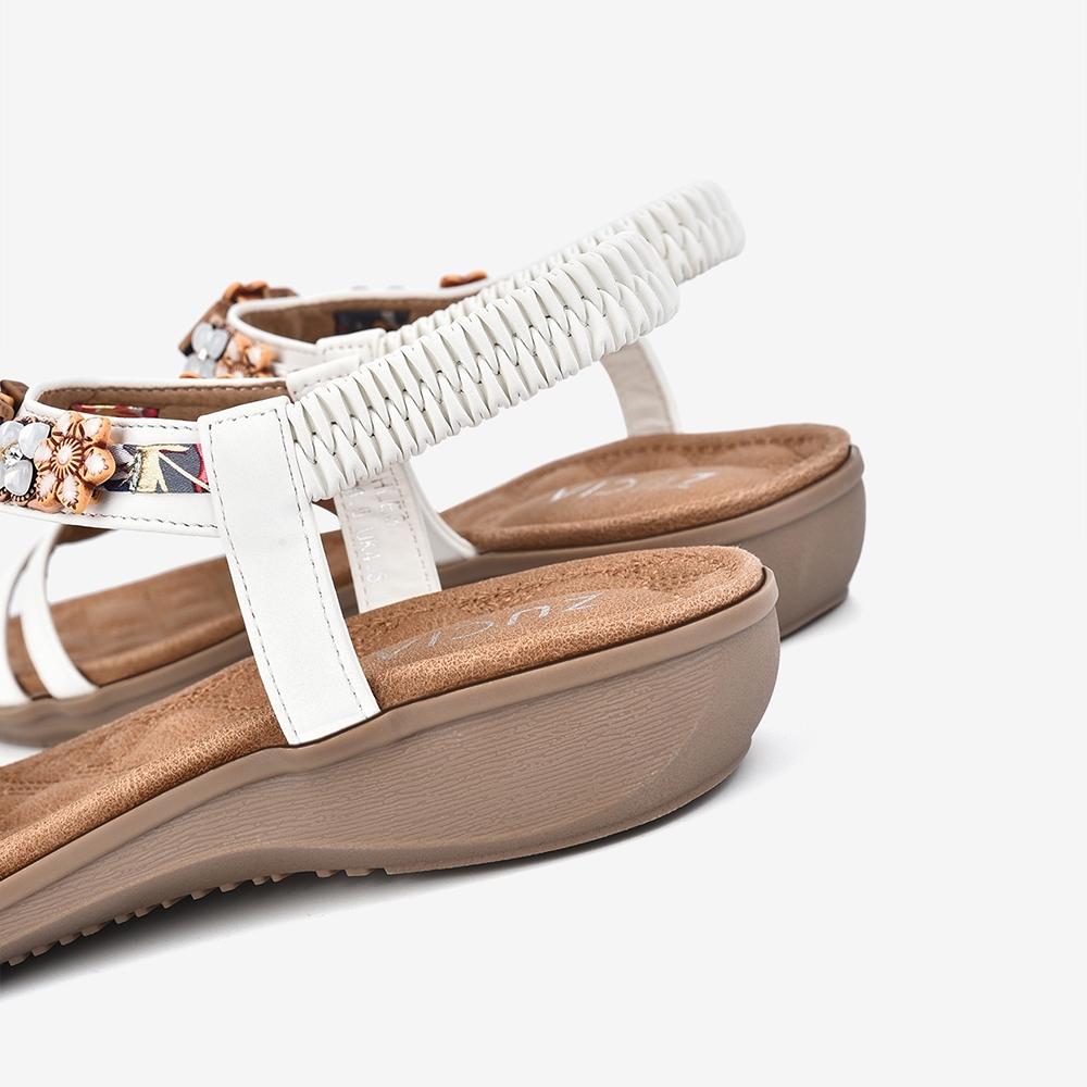 Giày Sandals Nữ Zucia Quai T-trap Đế Bằng Quai Thun Đính Hoa Đá Cao 3cm - SHLE3
