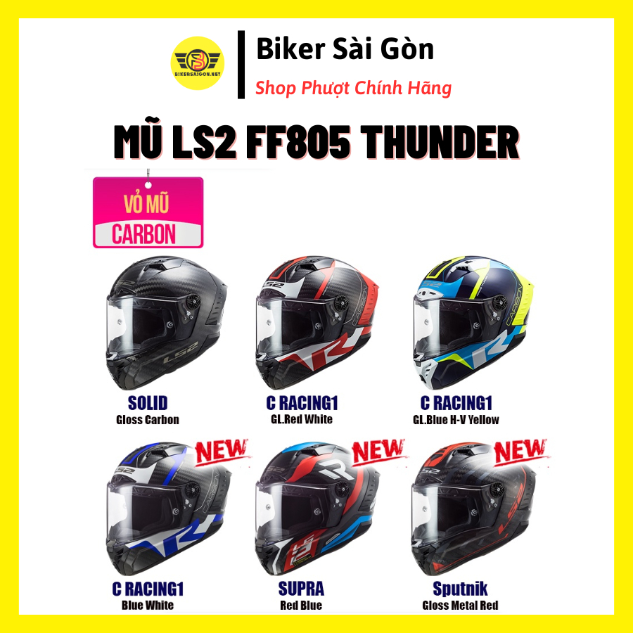MŨ BẢO HIỂM FULLFACE LS2 FF805 THUNDER RACING CARBON - Biker Sài Gòn