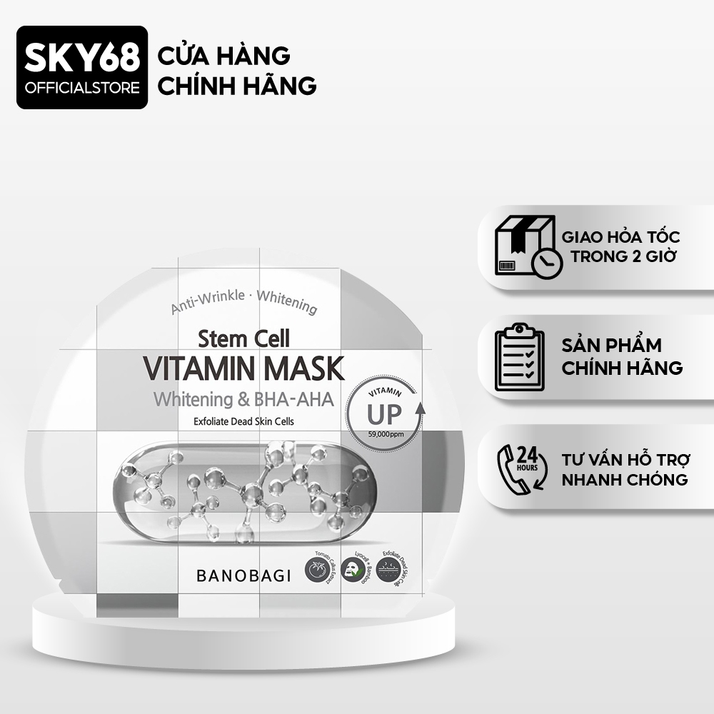 Mặt nạ BANOBAGI Làm Sáng Da, Tẩy Tế Bào Chết Stem Cell Vitamin Mask 30ml - CARO BHA - AHA