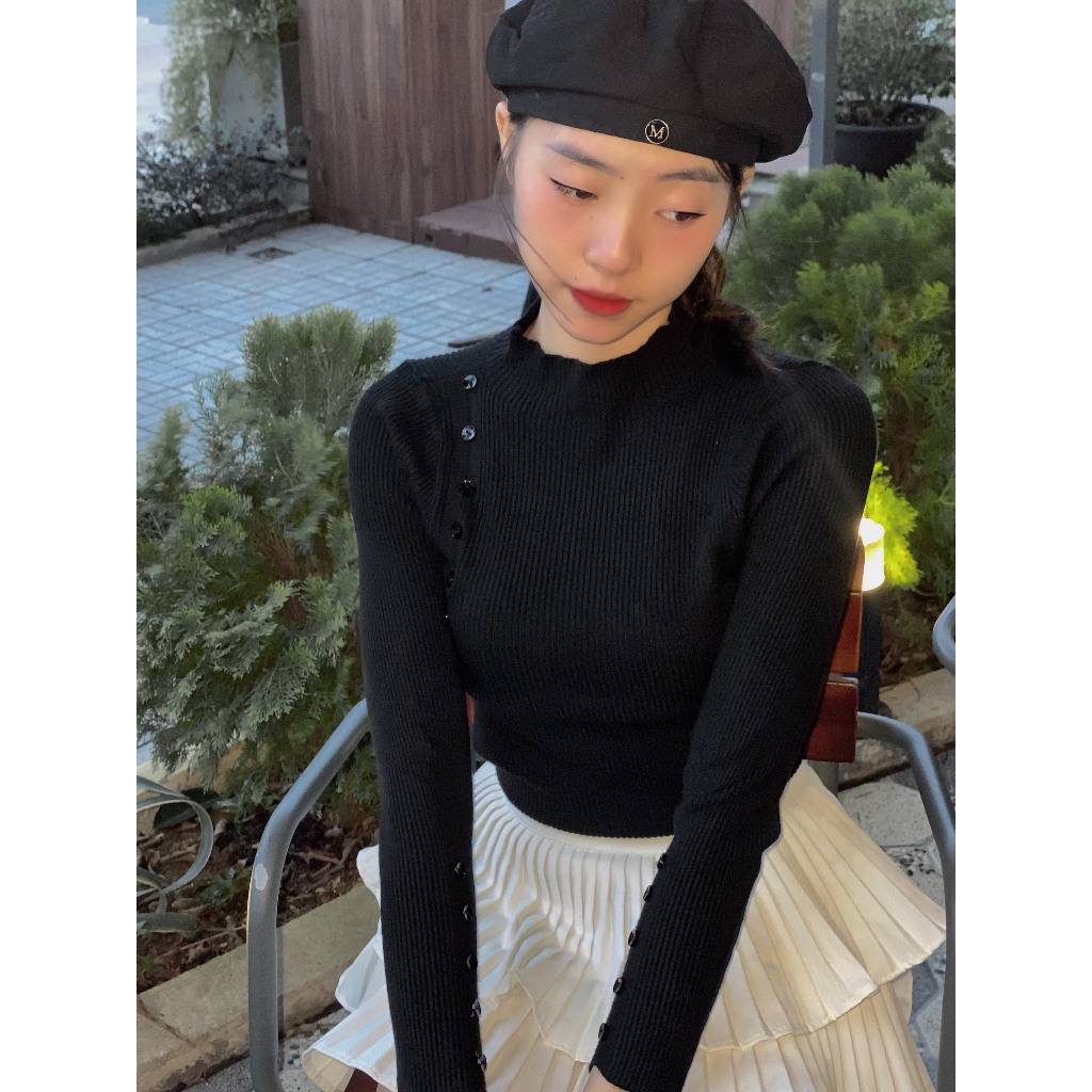 Áo len tăm cổ 3 phân nút tay và vai mềm mịn, co giãn nhiều màu sắc, len Quảng Châu, áo cổ lọ 3 phân dài tay 1969store