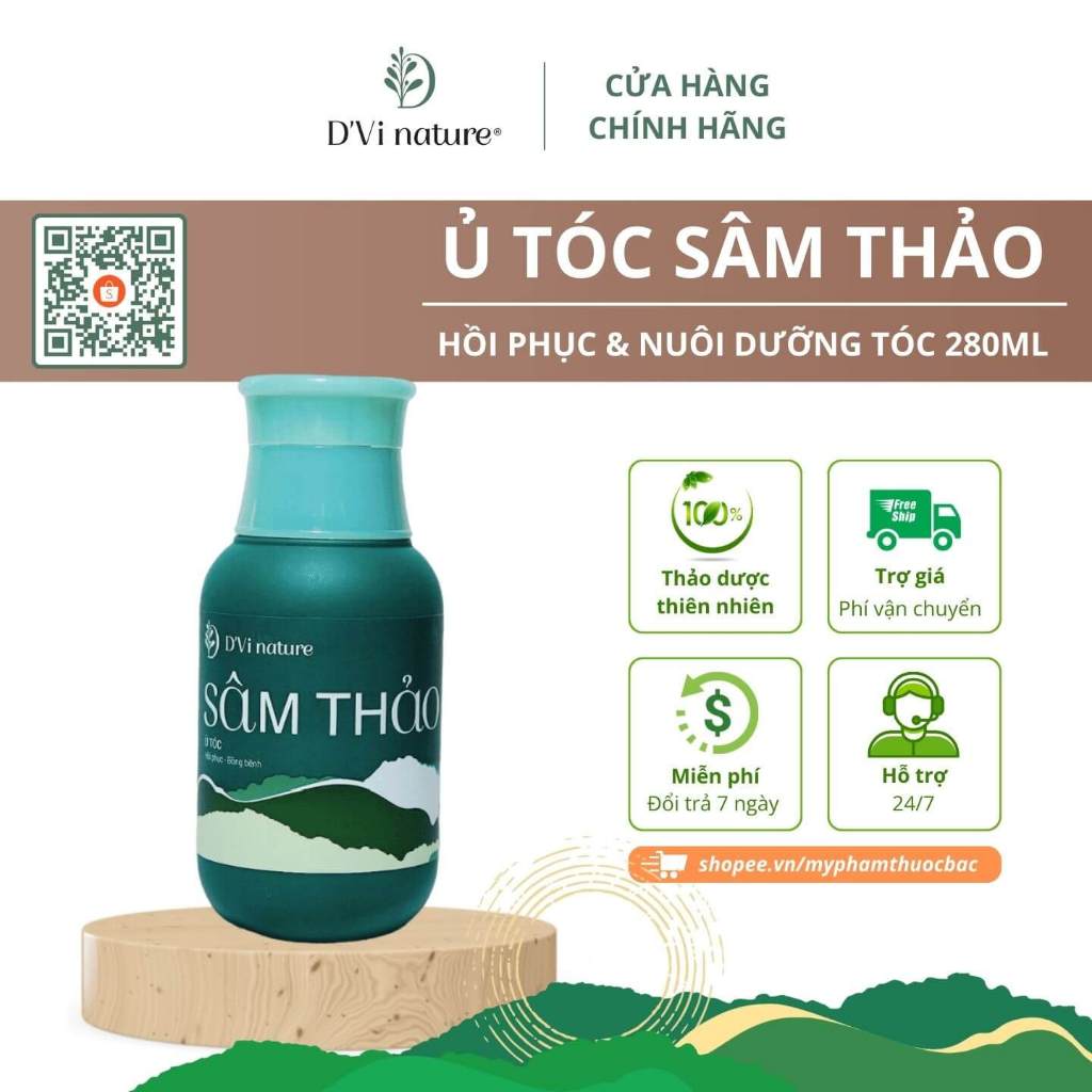 Ủ tóc sâm thảo D'Vi nature giúp phục hồi tóc, giảm rụng tóc, nuôi dưỡng tóc bồng bềnh bóng mượt từ thảo dược