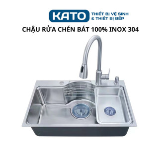 Chậu rửa bát 1 hố Inox SUS304 dày dặn, bồn rửa chén một ngăn lướn bán nguyệt thiết kế nhật bản hiện đại