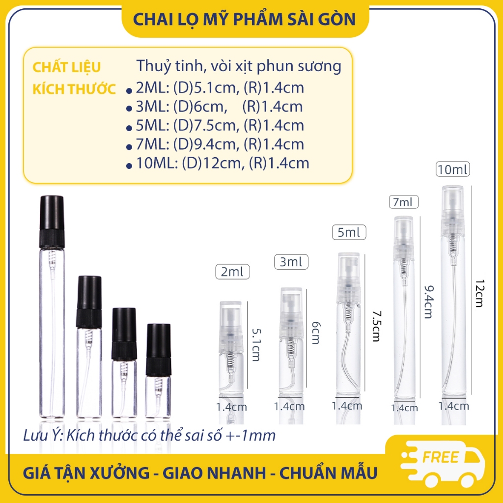 Chai thủy tinh chiết xuất nước hoa, 2ml, 3ml, 5ml, 7ml, 10ml, chai xịt phun sương nhỏ gọn - BuyOne - BOPE12
