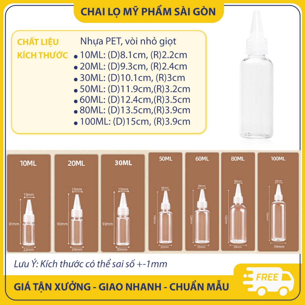 Chai nhựa chiết mỹ phẩm, mực xăm,10ml/ 20ml/ 30ml/ 50ml/ 60ml/ 80ml/ 100ml, chai nhỏ giọt tiện lợi - BuyOne - BOPE13