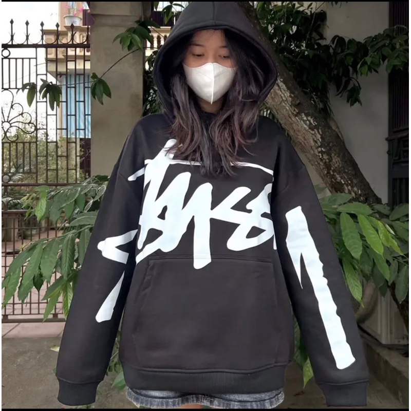 Áo Hoodie Stussy In Hoạ Tiết Chữ Kí Trắng Mũ Rộng 2 Lớp Vải Cotton Nỉ Cao Cấp , Áo Hoodie Nam Nữ Unisex KMG Fashion