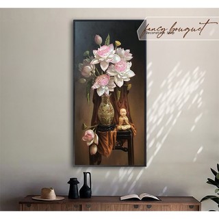 Tranh gỗ hoa sen bên chú tiểu - tinh hoa xưa cổ - nghệ thuật gỗ- 60x120 cm nặng 6kg