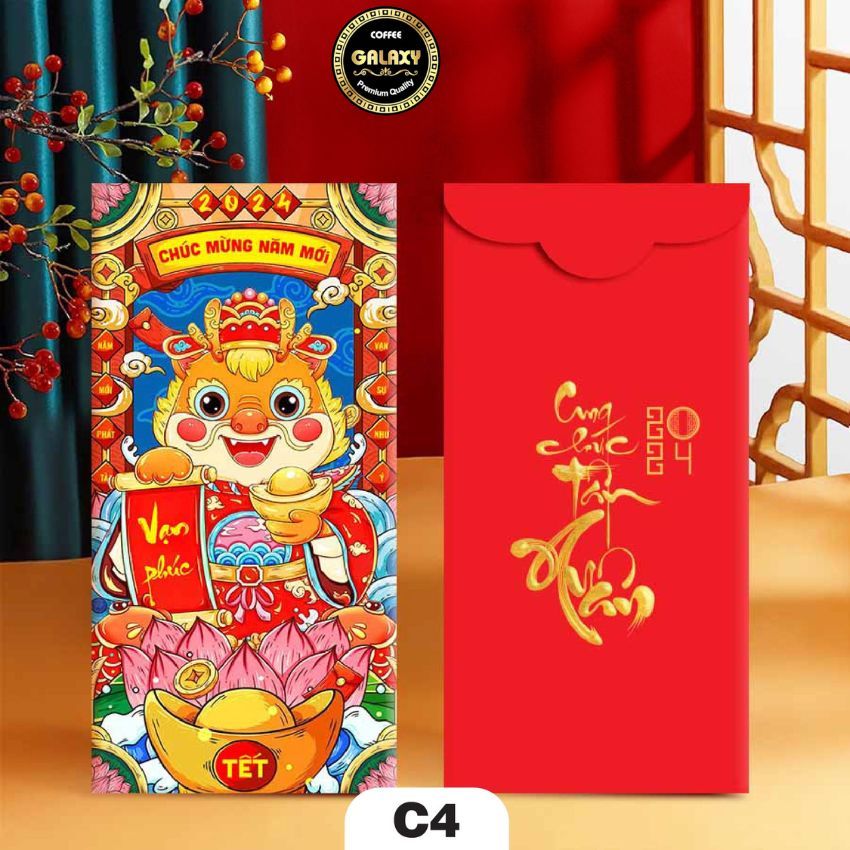 Bao Lì Xì Màu Đỏ Đẹp Bao Lì Xì Tết 2024 Giấy C150 Xịn Cứng Túi Độc Lạ Hoạt Hình Con Rồng Giáp Thìn Shop Galaxycoffee