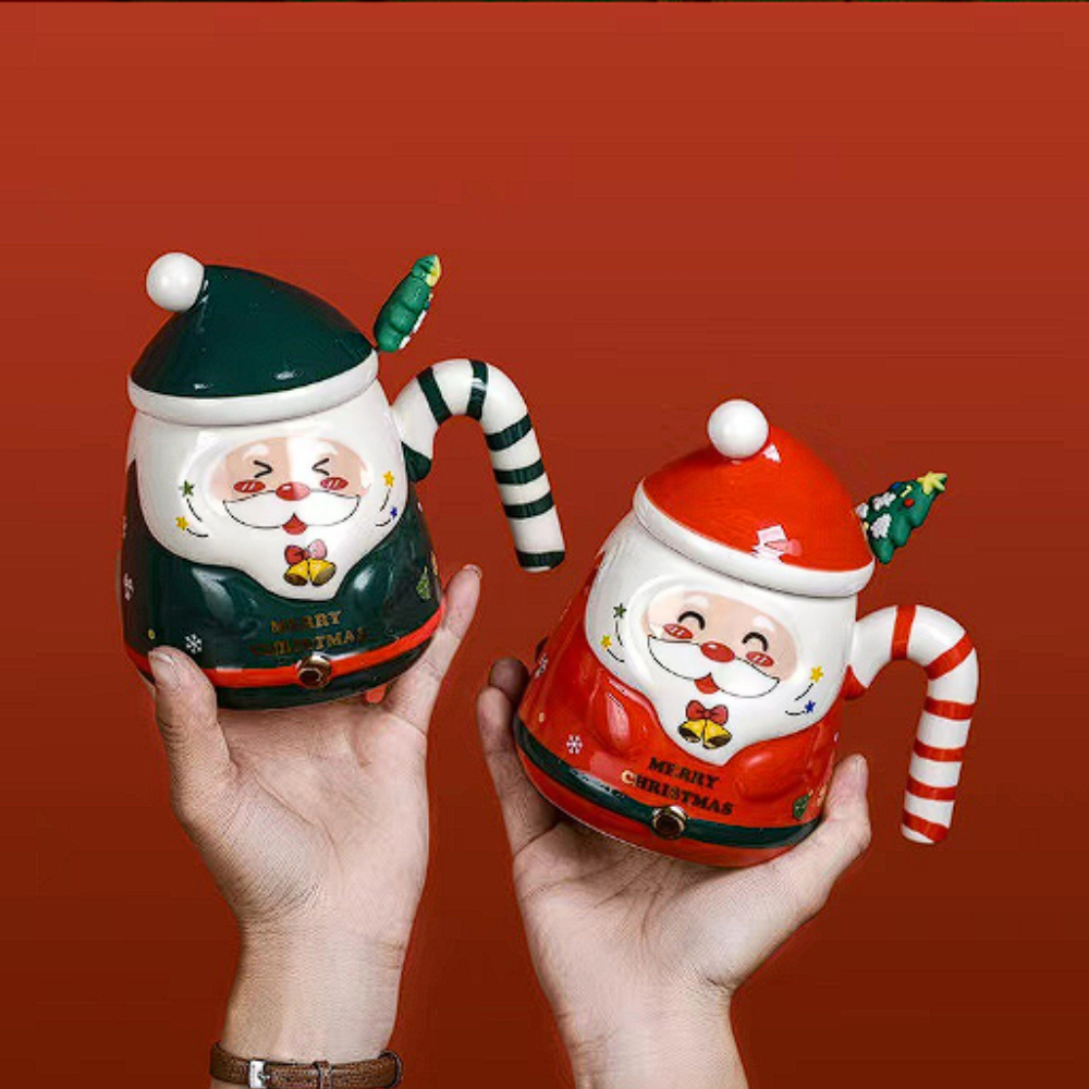 Cốc sứ ông già noel kèm thìa inox hình cây thông xinh xắn, hộp quà tặng giáng sinh đáng yêu