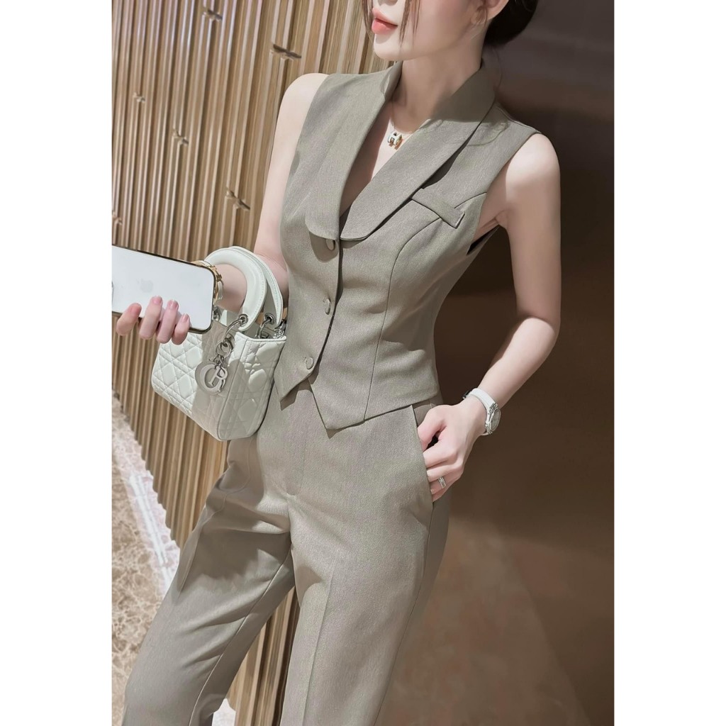Sét áo vest gile quần suông form chanh xả