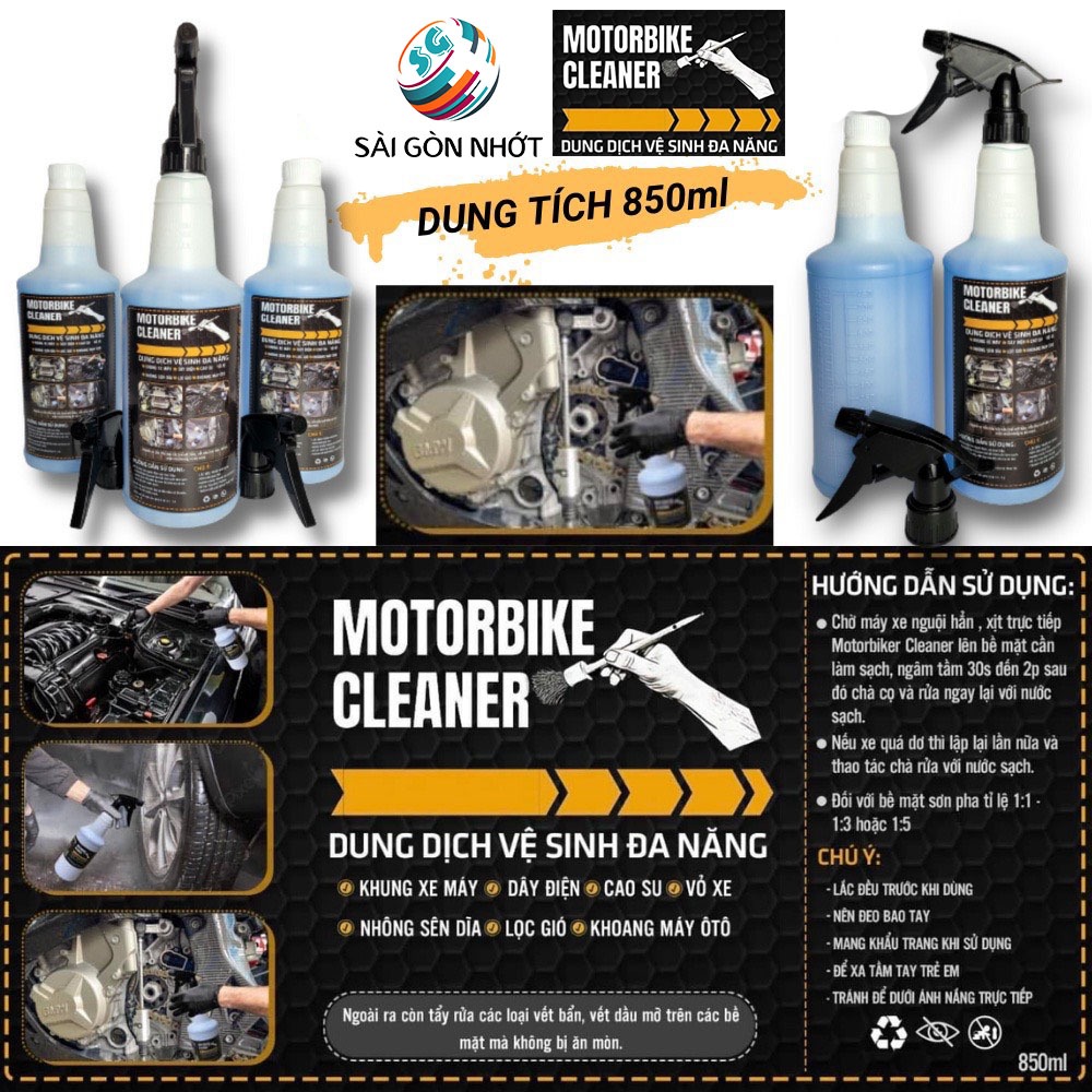 XÀ BÔNG RỬA XE BZ + TẨY RỬA DẦU NHỚT MOTORBIKE CLEANER + Chải Sên Đa Năng, Bao tay san hô