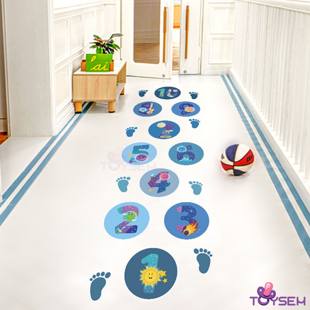 Decal dán sàn nhà trò chơi nhảy lò cò Toysem mẫu hành tinh FX-E81, E85 theo ô từ 1 đến 10 - Quà tặng sinh nhật cho bé