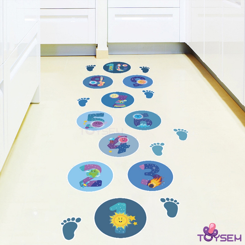 Decal dán sàn nhà trò chơi nhảy lò cò Toysem mẫu hành tinh FX-E81, E85 theo ô từ 1 đến 10 - Quà tặng sinh nhật cho bé