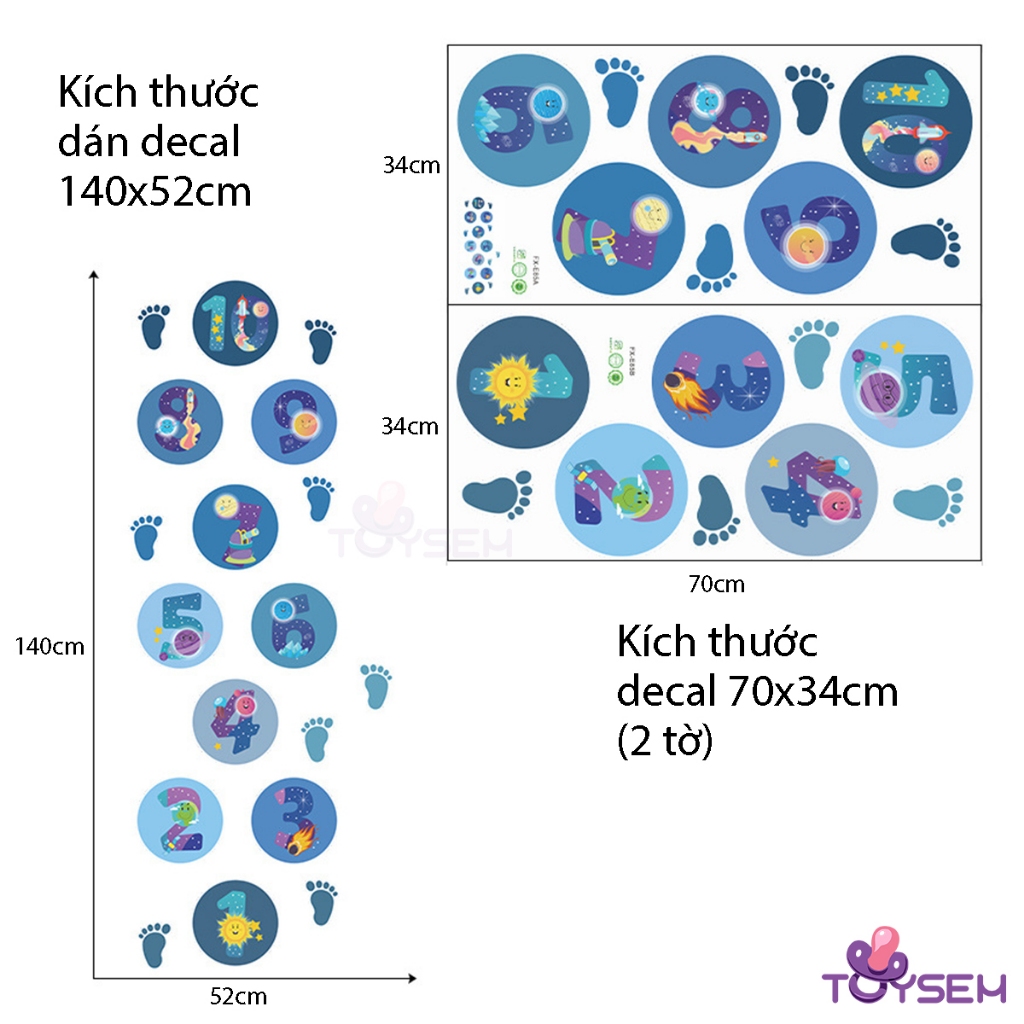 Decal dán sàn nhà trò chơi nhảy lò cò Toysem mẫu hành tinh FX-E81, E85 theo ô từ 1 đến 10 - Quà tặng sinh nhật cho bé
