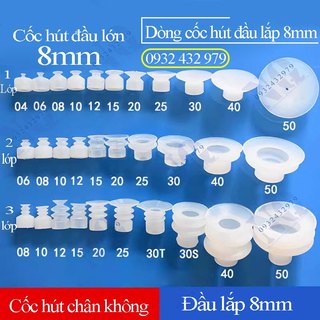 [8mm-2 lớp] Cốc hút chân không 2 lớp đầu lắp 8mm