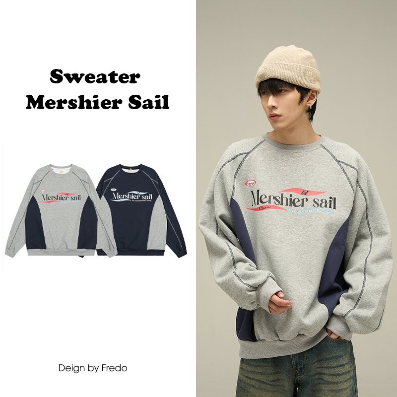 Áo Nỉ Sweater Nam Nữ Mershier Sail Unisex Retro Hàn Quốc Kiểu Phối Sườn 𝐅𝐫𝐞𝐝𝐨 𝐌𝐞𝐧𝐰𝐞𝐚𝐫