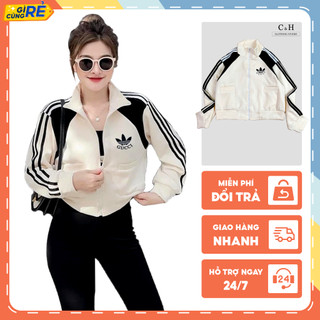 Áo khoác bomber Nữ chất da lộn dáng Croptop thêu Logo GC dài tay C&H Clothing