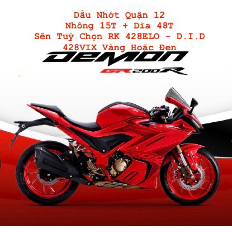 GPX DEMON GR200R - 200cc Nhông 15T - Dĩa 48T + Sên RK 428ELO - DID 428VIX Chính Hãng