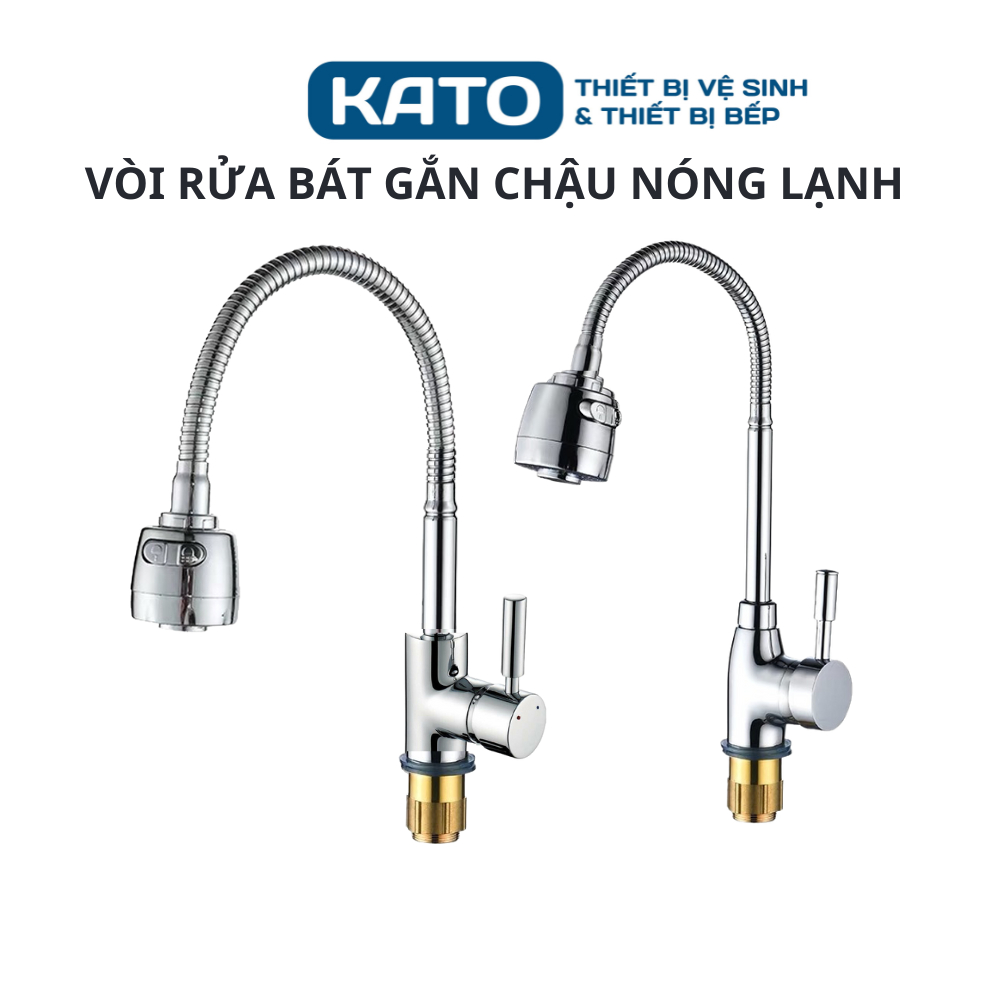 Vòi rửa chén bát nóng lạnh loại cần mềm xoay 360 độ, đầu vòi 2 chế độ xả nước tặng kèm dây cấp nước nóng lạnh