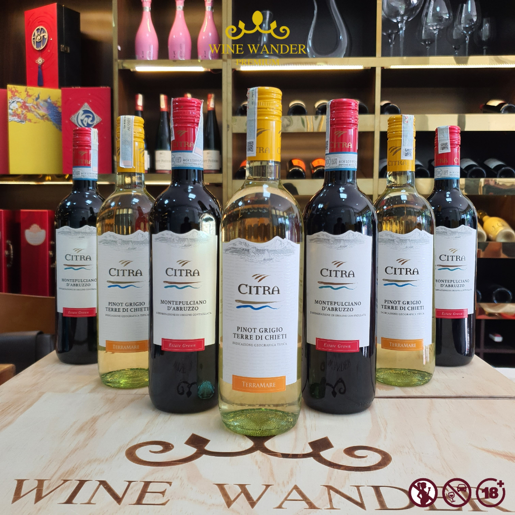 Rượu Vang Ý Vang đỏ Citra Montepulciano D'Abruzzo DOC 13% và Vang trắng Citra Pinot Grigio Terre di 