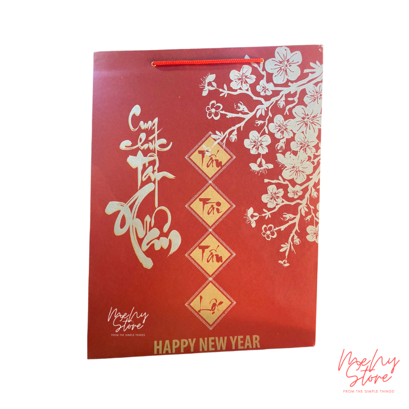 Combo 10 túi đựng quà Tết Kraft, túi xi măng Chúc mừng năm mới Happy new year