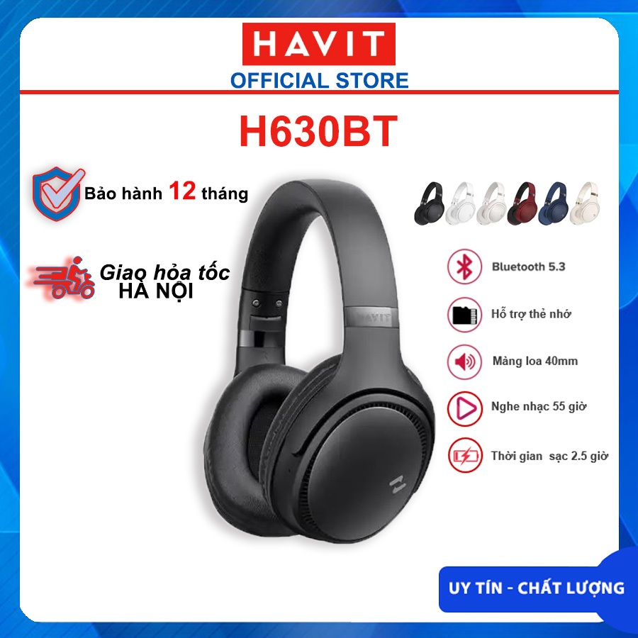 [Hỏa tốc HN] Tai Nghe Bluetooth Headphone HAVIT H630BT, Driver 40mm, Gập Tiện Lợi, lắp được thẻ nhớ