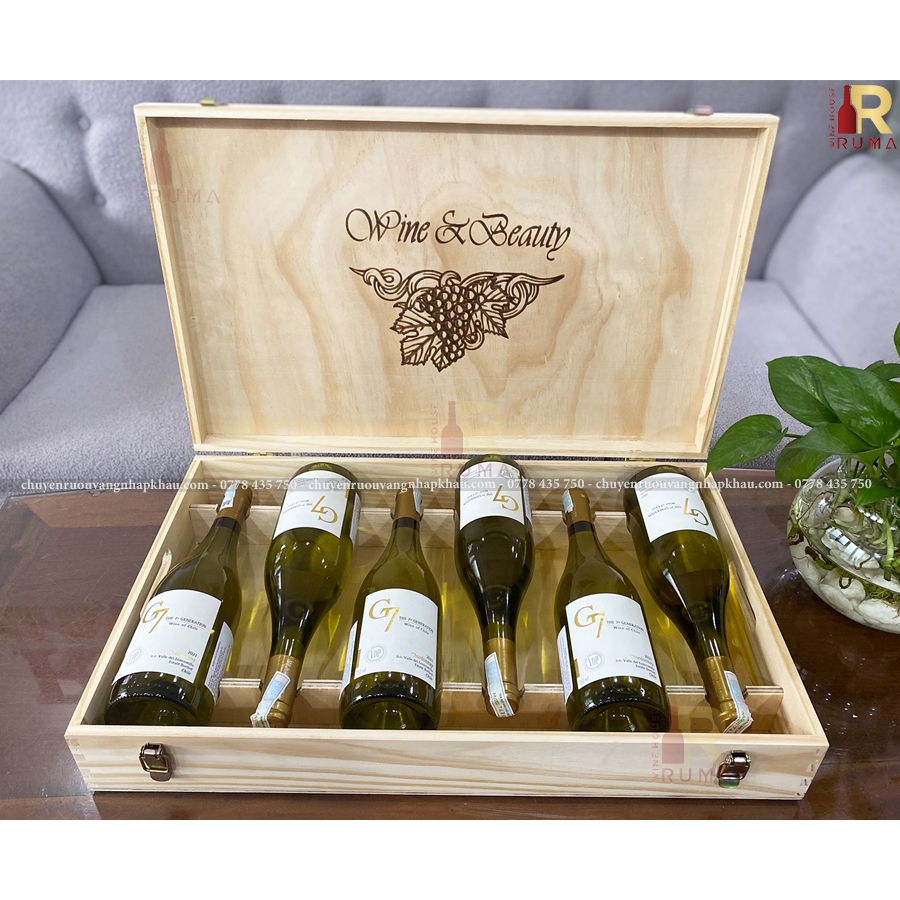 Quà tặng 6 chai rượu vang Chile G7 Chardonnay - Hộp gỗ 1