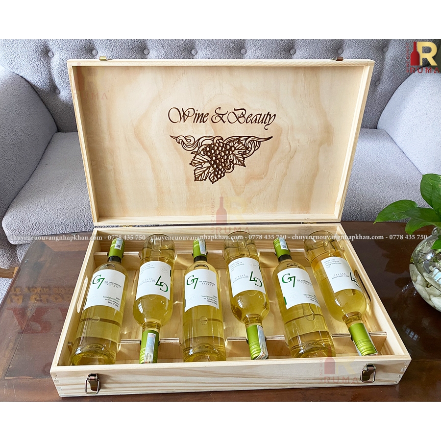 Quà tặng 6 chai rượu vang trắng Chile G7 Sauvignon Blanc - Hộp gỗ 1