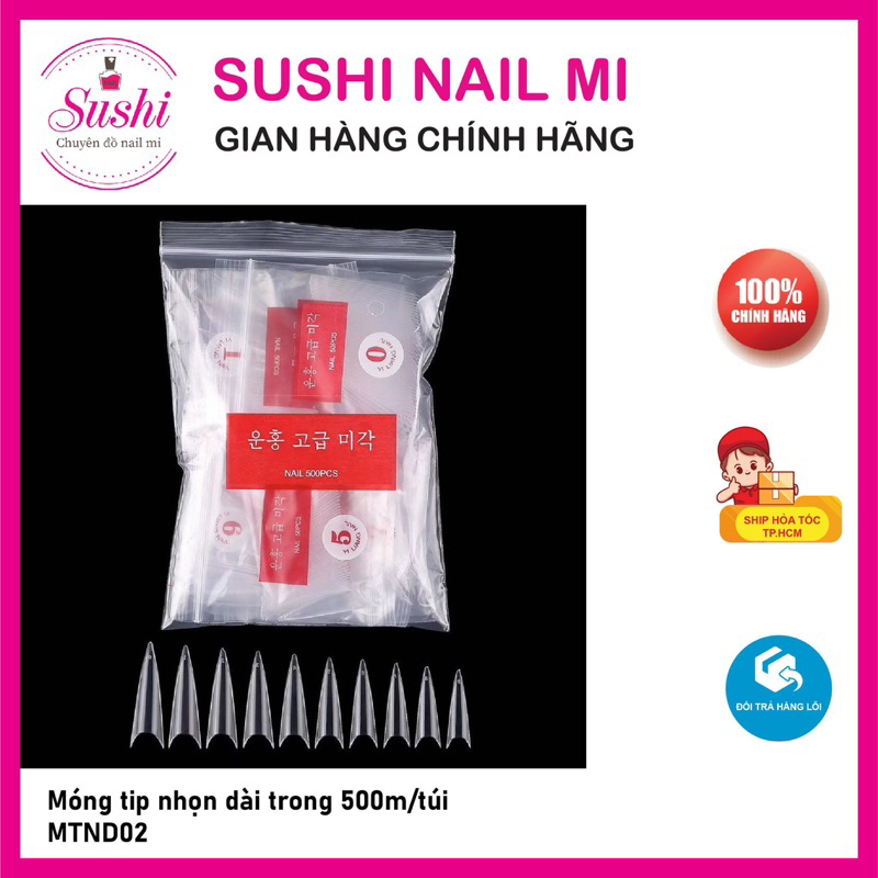 Móng tip nhọn dài 500m/ túi  -  - móng típ nối móng tay chân - Sushi nail mi