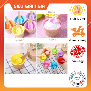 Bộ chén muỗng hình ly kem, dụng cụ làm slime bằng nhựa nhiều màu dễ thương