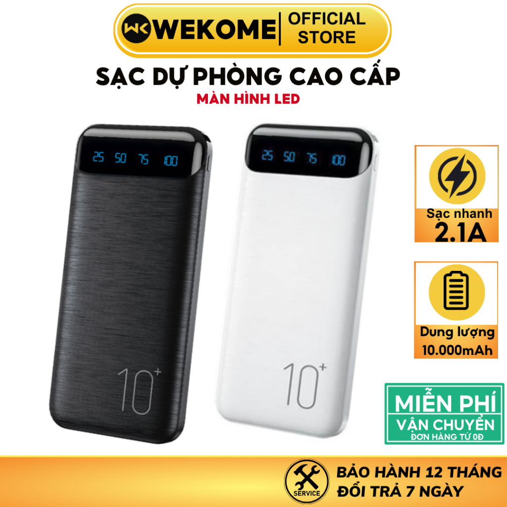 Sạc dự phòng chính hãng WEKOME dung lượng 10000mAh tích hợp màn hình LED cho smartphone