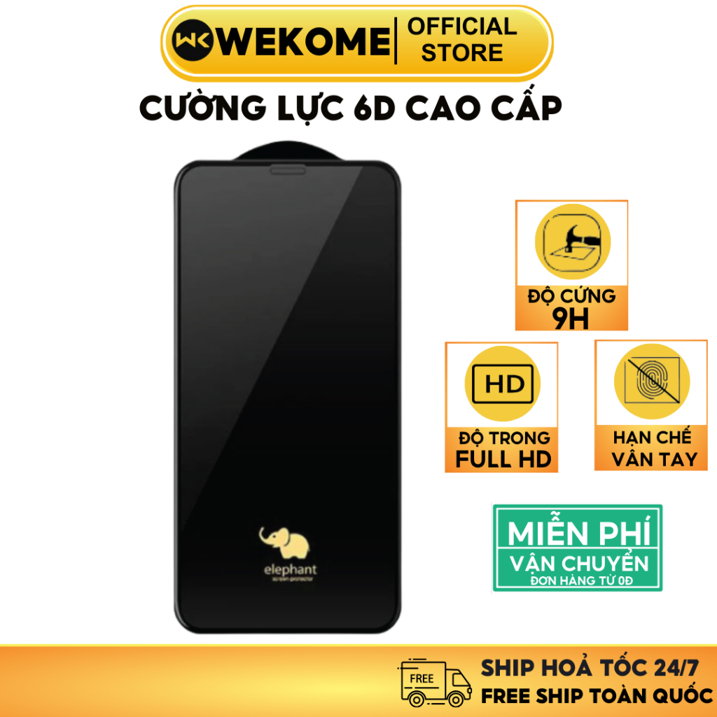 Cường lực ip 6D voi elephant Wekome cao cấp dán full màn hình cho ipx xmax 11 12 13 14 15 promax