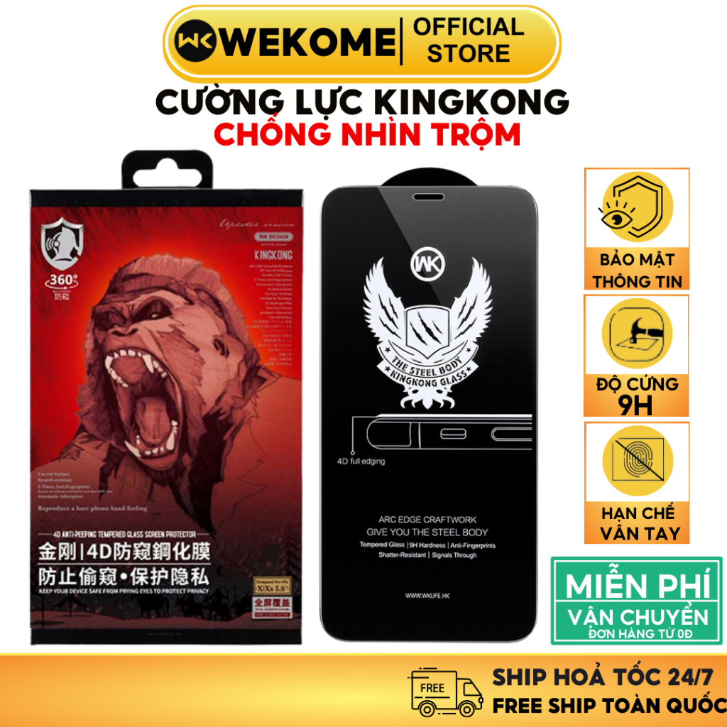 Kính cường lực iphone chống nhìn trộm 4D Kingkong chính hãng Wekome cho ipx 11 12 13 14 15 promax