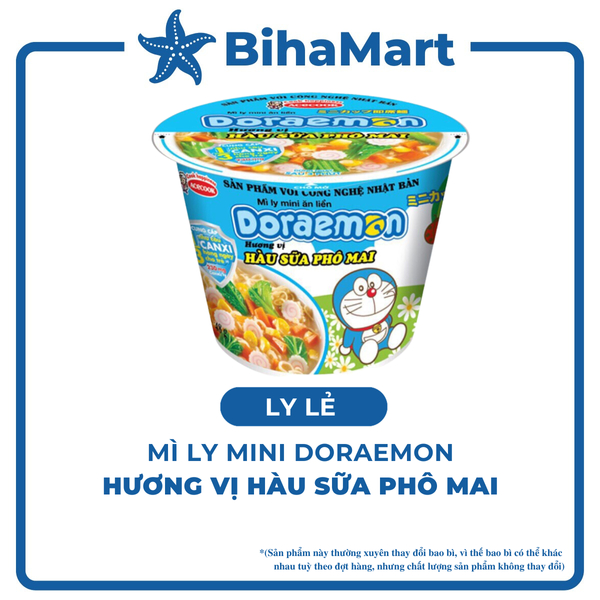 [LY LẺ] - ACECOOK - Mì ly mini Doraemon hương vị Hàu Sữa Phô Mai (48g/ly) - Mì ly trẻ em - Mì Doremon bổ sung canxi