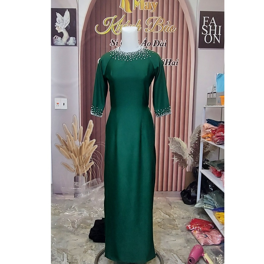 TTKT002 Áo dài lụa Tây thi kết hạt xinh,cổ tròn,tay lỡ.