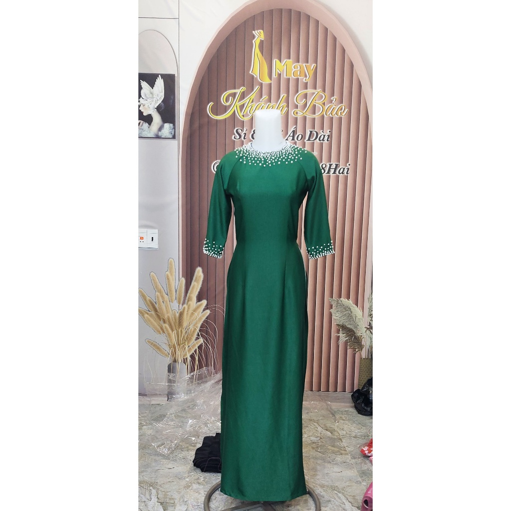 TTKT002 Áo dài lụa Tây thi kết hạt xinh,cổ tròn,tay lỡ.