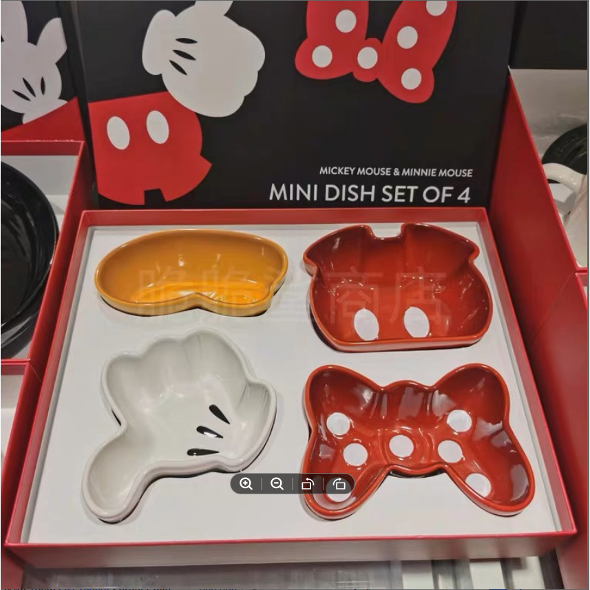 LE CREUSET Mickey Mouse & Minnie Mouse - Dish Set of 4, đĩa trắng trí Mickey
