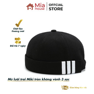 Mũ lưỡi trai Miki tròn không vành 3 sọc nam nữ, nhiều màu sắc, chất liệu cotton phong cách Hàn Quốc hợp thời trang