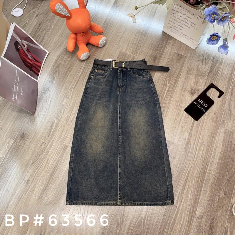 CHÂN VÁY JEANS DÁNG DÀI XẺ SAU CẠP CAO KÈM ĐAI HÀNG QCL1 MS27299