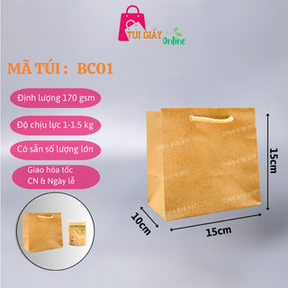 Combo 10 túi giấy kraft Nhật Bản 15x10x15cm, túi kraft trơn có lót đáy dày dặn siêu chắc chắn, túi xách giấy kraft