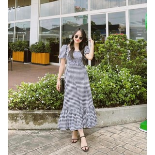 Đầm bigsize cổ vuông sọc caro tay phồng xinh xắn ( Thời trang Vicky G - Anitagreen ) HN641123