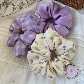 Cột tóc scrunchies handmade hoạ tiết tone tím pastel xinh xắn S1030