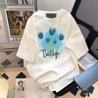 áo phông tay lỡ form rộng hoa tulip xanh unisex nam nữ