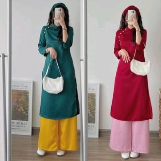 Áo dài cách tân dáng suông, áo dài dáng xưa đính ngọc nổi bật nhiều màu xinh