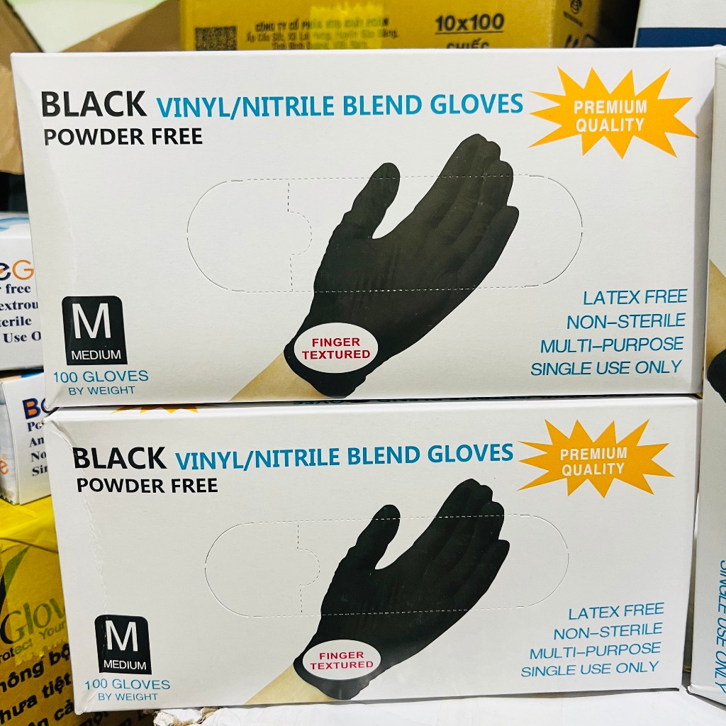 Găng tay cao su vinyl màu ĐEN không bột vinyl/nitrile blend gloves Hộp 100 chiếc dùng phun xăm, thẩm mỹ đạt tiêu ch