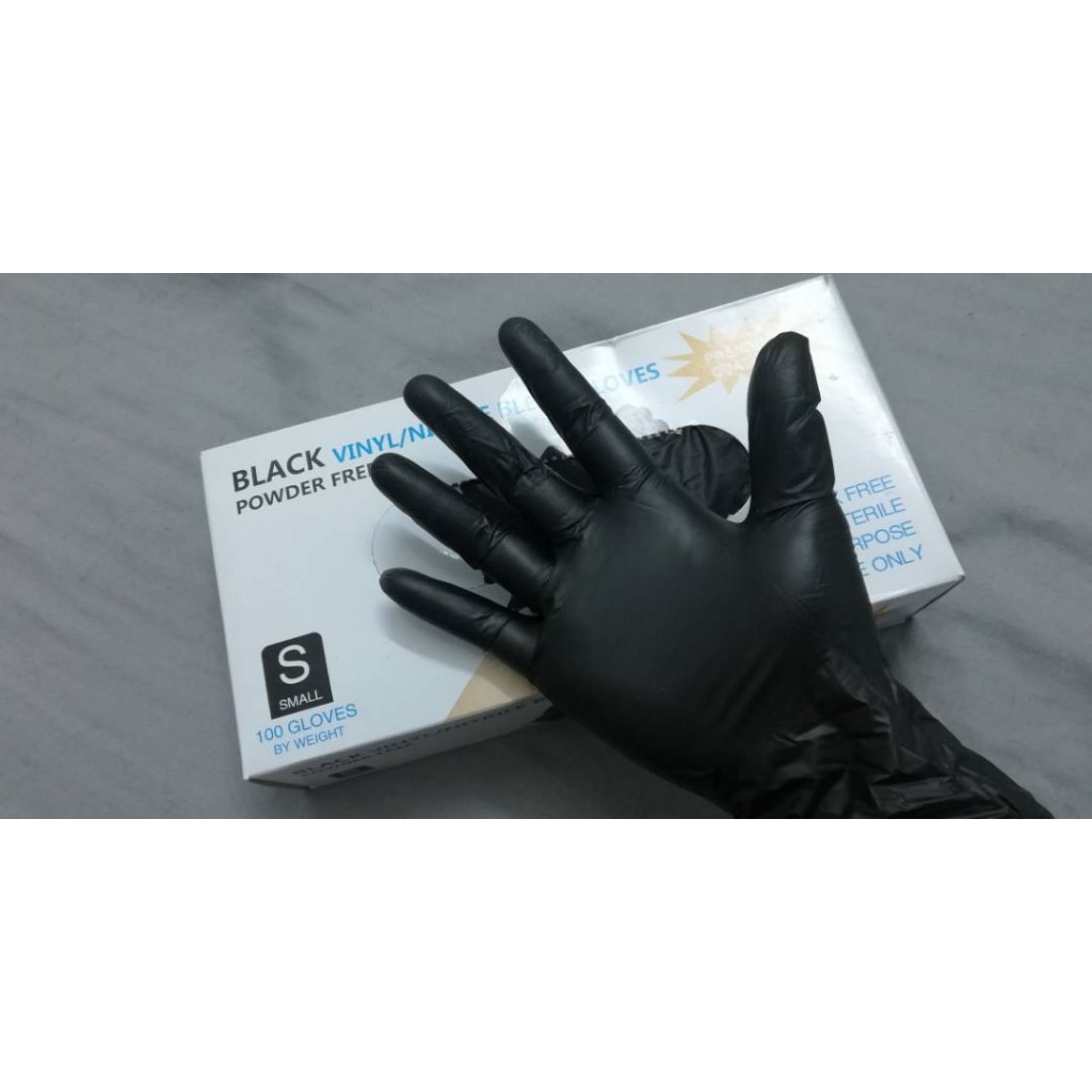 Găng tay cao su vinyl màu ĐEN không bột vinyl/nitrile blend gloves Hộp 100 chiếc dùng phun xăm, thẩm mỹ đạt tiêu ch
